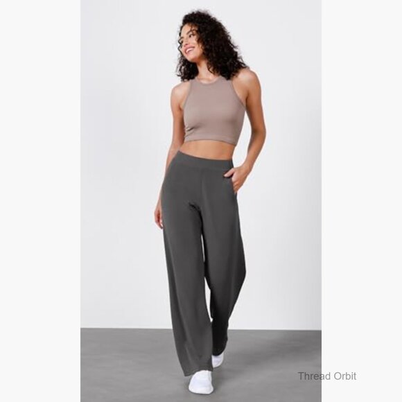 Modal Wide Leg Lounge Pants High Waist Elastic 29" Inseam Pockets - Picture 2 of 7